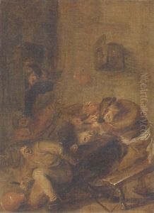 Peasants Brawling In A Tavern by Adriaen Brouwer