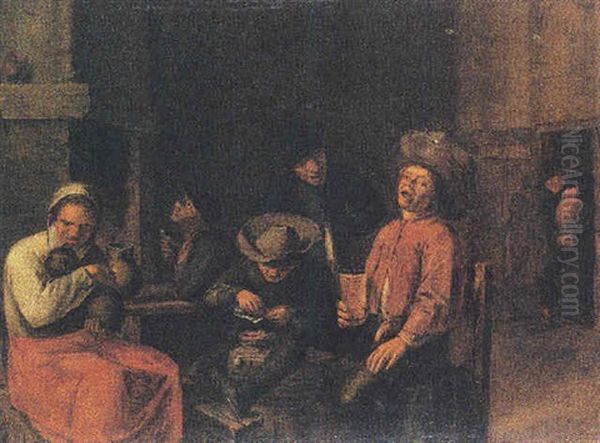 A Tavern Interior With Peasants Drinking And Smoking - view 1