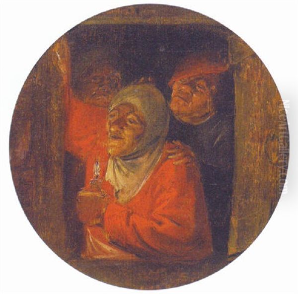 An Old Woman Holding A Candle At A Casement - view 1