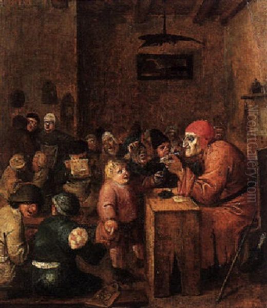 A Schoolroom Interior With Children Gathered Around An Old Schoolmaster - view 1