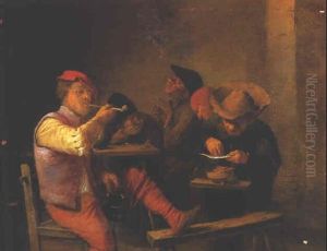 Boors Smoking In A Tavern by Adriaen Brouwer