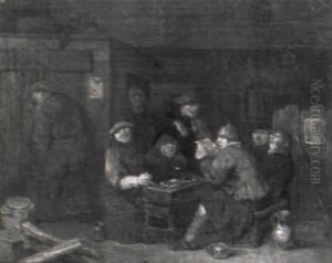 Bauern In Der Schenke, Denen Ein Geiger Aufspielt by Adriaen Brouwer