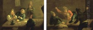 Peasants Playing Cards In An Interior by Adriaen Brouwer