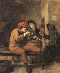 Peasants Smoking And Drinking In A Tavern by Adriaen Brouwer