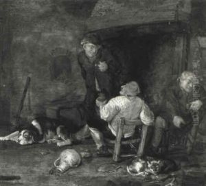 Boors In An Interior by Adriaen Brouwer