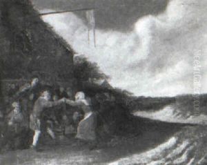 Peasants Dancing Outside An Inn by Adriaen Brouwer