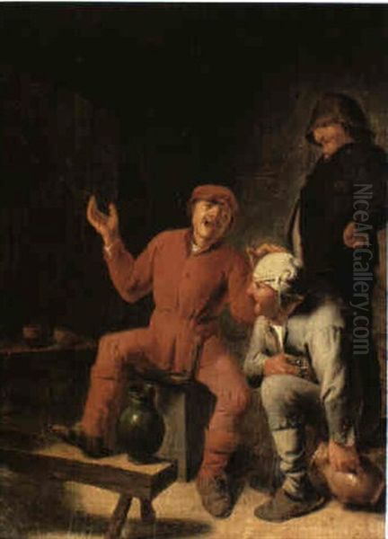 Seated Boer Carousing With Two Companions In An Interior - view 1