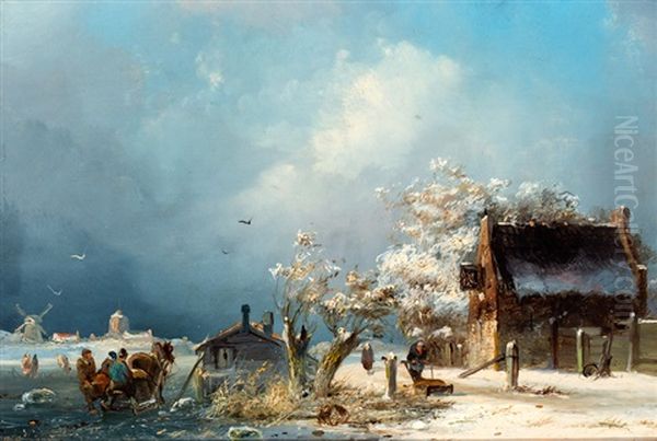 Wintertje Met Paardenslede Op Het Ijs - view 1