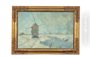 Paisaje Invernal Con Molino by Jules Brouwers