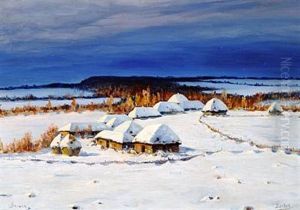 Moonlight Over A Winter Landscape by Jakov Ivanovich Brovar