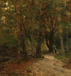 Sous-bois Anime D'une Femme Se Promenant by Alexander Kellock Brown