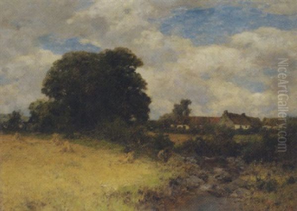 Hayfield By A Village - view 1