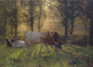 Kuhe In Sonnendurchfluteter Landschaft by Arnesby Brown
