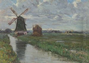Windmill And Canal In A Landscape