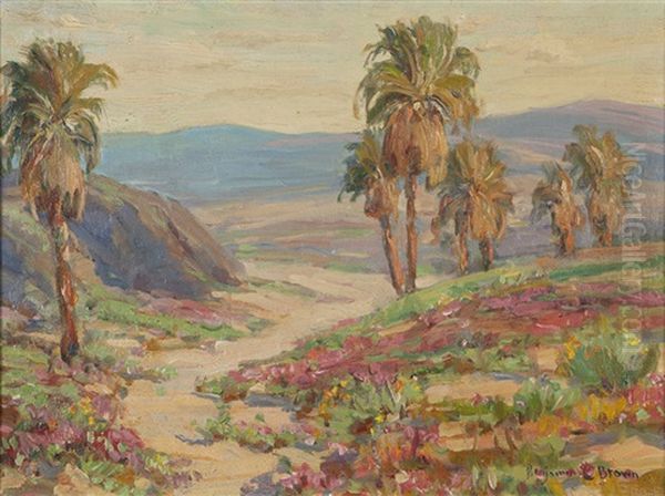 Palm Trees In A Blooming Desert Landscape by Benjamin Chambers Brown