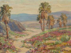 Palm Trees In Blooming Desert Landscape by Benjamin Chambers Brown
