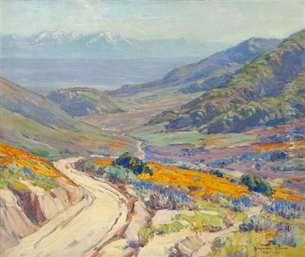 Poppies, Antelope Valley Near Elizabeth Lake, California Poppy Landscape With The San Bernardino Mountains In The Distance by Benjamin Chambers Brown