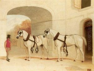 Two Carriage Horses In A Stable by Edward (of Coventry) Brown