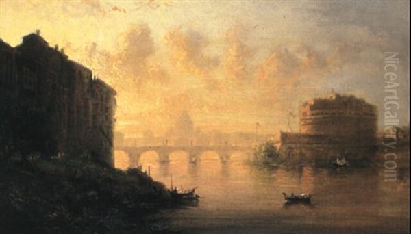 Sunset On The Tiber (sunset, Rome-castle Of St. Angelo) - view 1