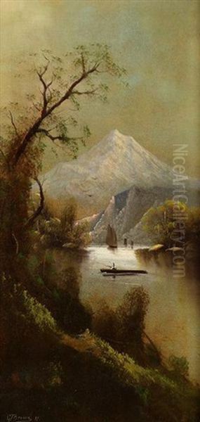 Mountain Lake With Sailboat - view 1
