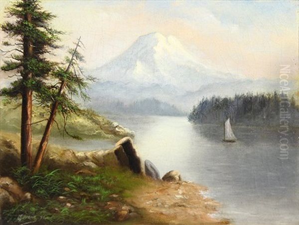 Sailboat On A Mountain Lake - view 1