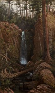 Waterfall In A Forest Interior by Grafton Tyler Brown
