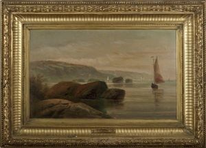 Rocky Coastal Scene With Sailboats by Harrison Bird Brown