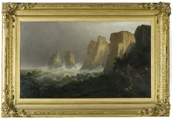 Coastal Scene With Cliffs And Encampment - view 1