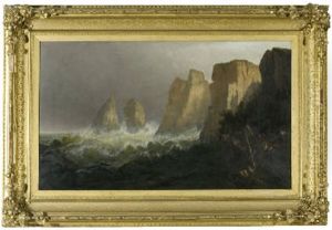 Coastal Scene With Cliffs And Encampment