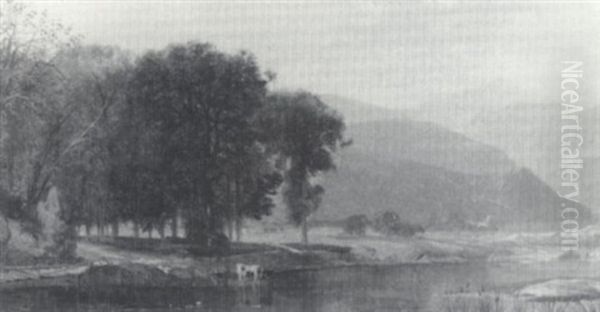 White Mountain Landscape With Cows - view 1