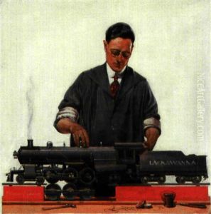 Man Working On Model Train Lackawanna Man Working On Model Train Lackawanna