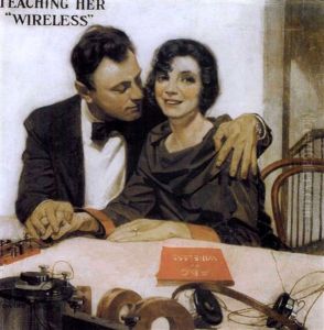 Teaching Her Wireless: Couple At Telegraphy Set