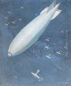 Dirigible Escorted By Biplanes Passing Over New York City by Howard V. Brown