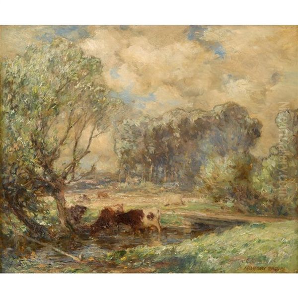 Cows Watering In A Meadow - view 1