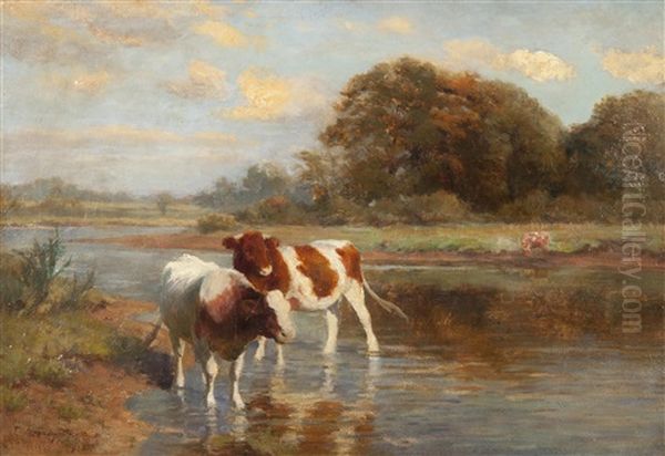 Cattle Watering In A Landscape - view 1