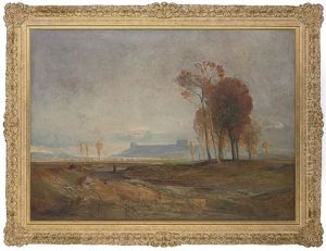 A Figure In An Extensive Landscape With A Castle Beyond by Sir John Alfred Arnesby Brown