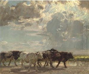 A Herd Of Cows Crossing A Marsh