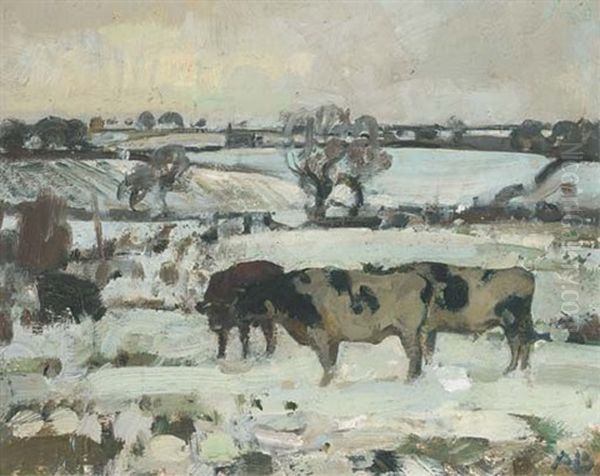 Cattle In A Winter Landscape - view 1
