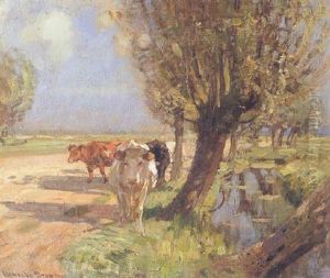 Cattle In A Country Lane by Sir John Alfred Arnesby Brown