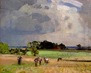 Hoeing The Fields by Sir John Alfred Arnesby Brown