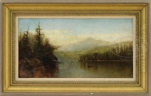 White Mountain Landscape With Figure In Canoe