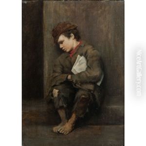 Portrait Of A Sleeping Newspaper Boy by John George Brown