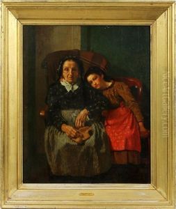 Genre Scene Depicting Grandmother And Loving Grand Daughter by John George Brown