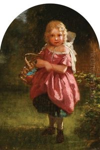 Little Girl In Pink Holding A Basket by John George Brown