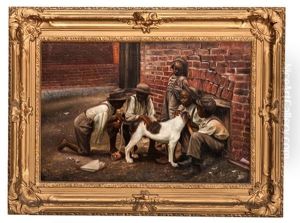 African American Genre Scene With Boys And Dog