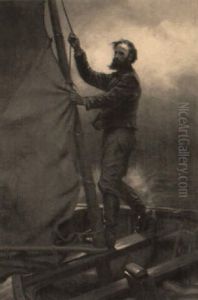 Man Lowering Sail Of Small Boat by John George Brown