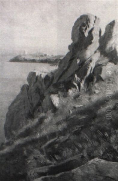 Rocky Seacoast With A Lighthouse In The Distance - view 1