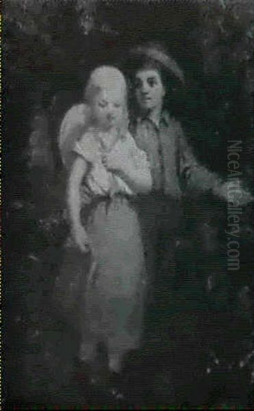 Two Children In Woods - view 1