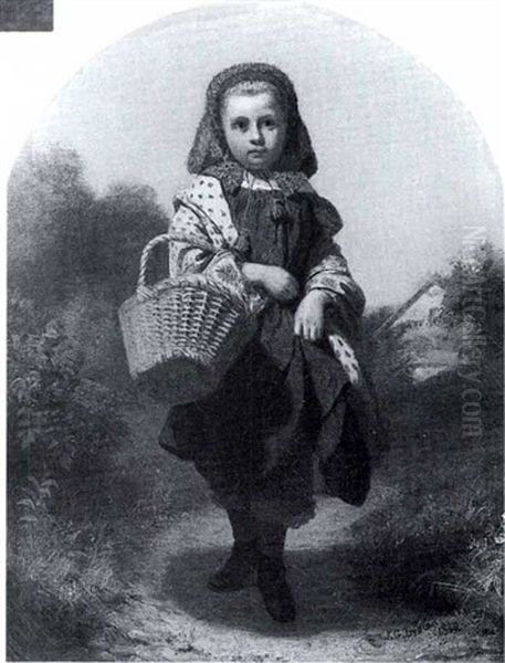 Young Girl With A Straw Basket - view 1