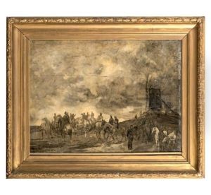 Cavaliers Dans Un Paysage Au Moulin by John Lewis Brown